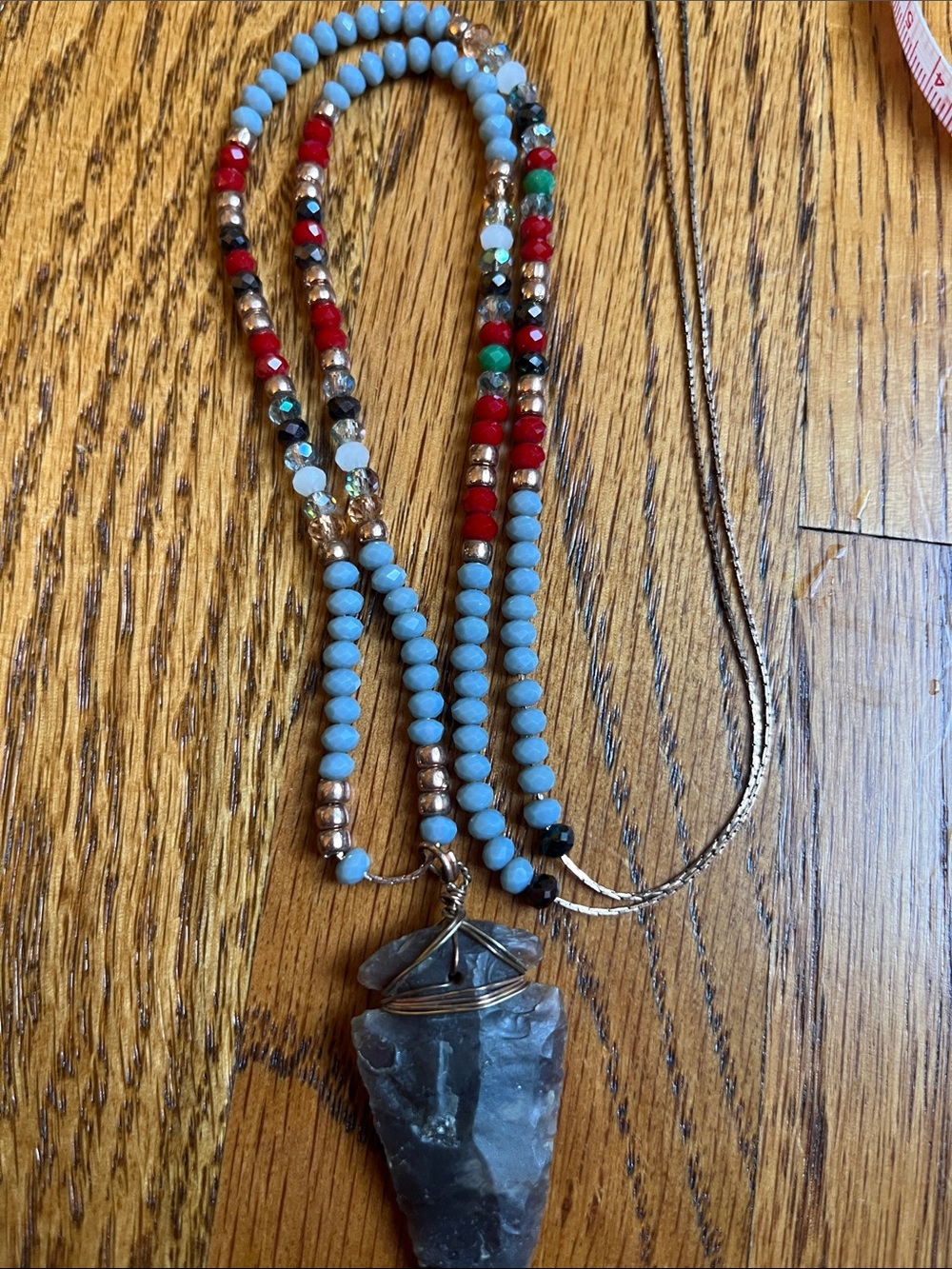 Artisan wire-wrapped arrowhead beaded necklace
